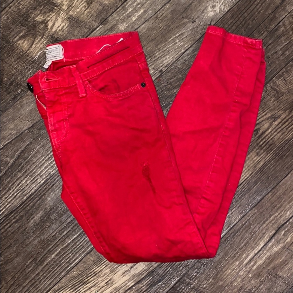 Current Elliott Red Distressed Jeans